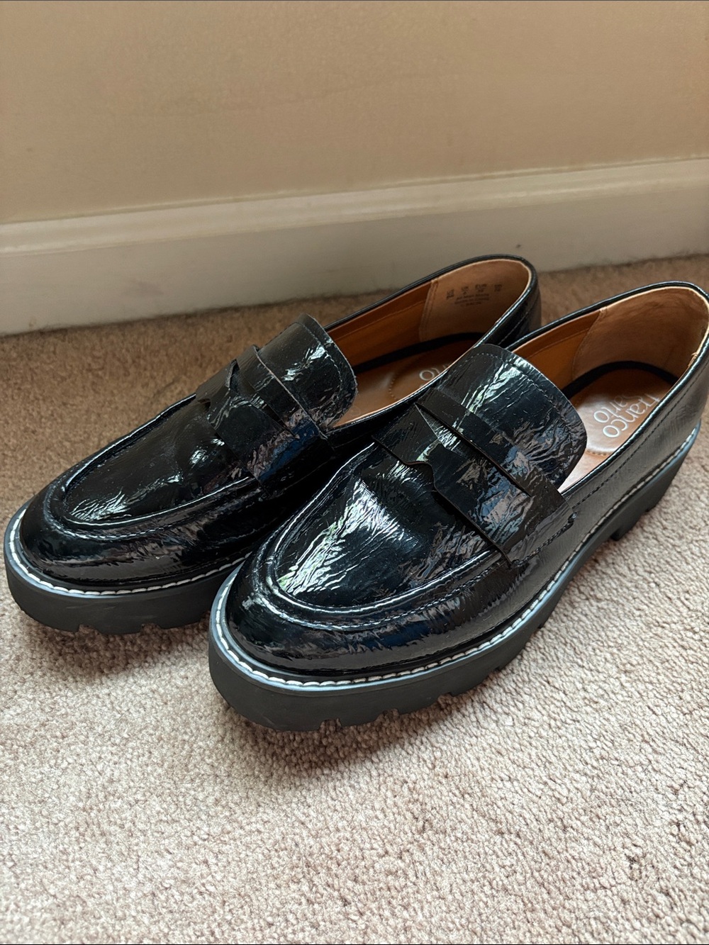 Women’s Franco Sarto Black Cassandra patent leather Loafers platform 9W